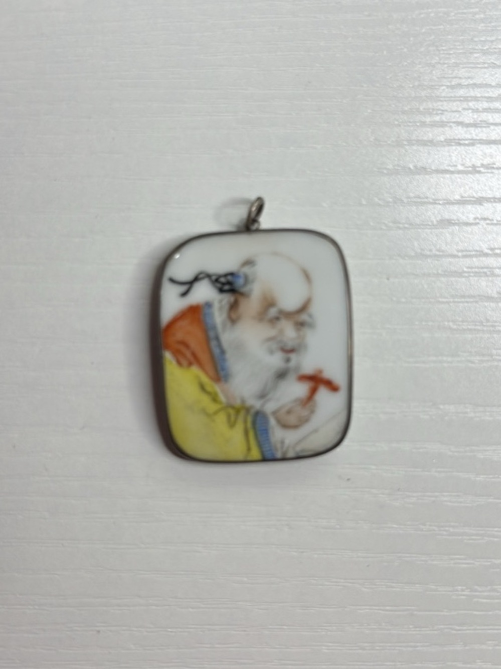 Hand-Painted Vintage Chinese Porcelain Pendant Shard Pendant Yellow Orange